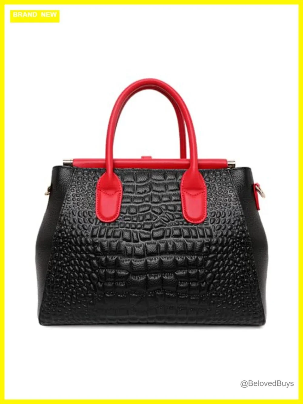 Genuine Leather Crocodile Print Handbag - Large Capacity, Detachable Strap,